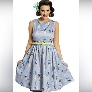 Lindy Bop Audrey Blue Mercats Midi Rockabilly Retro Swing Dress Lilac US12